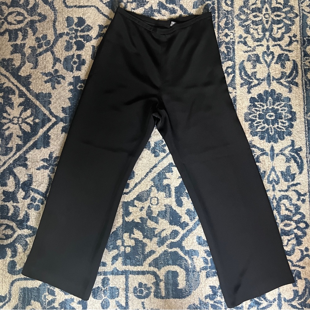 Nina Mclemore 100% Silk Straight Leg Dress Pants Lined Trousers Black Size 8